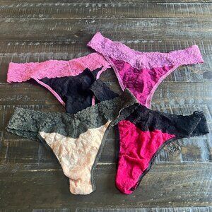 Hanky Panky Lot of 4 Lace Colorblock Thong Panties Women's One Size